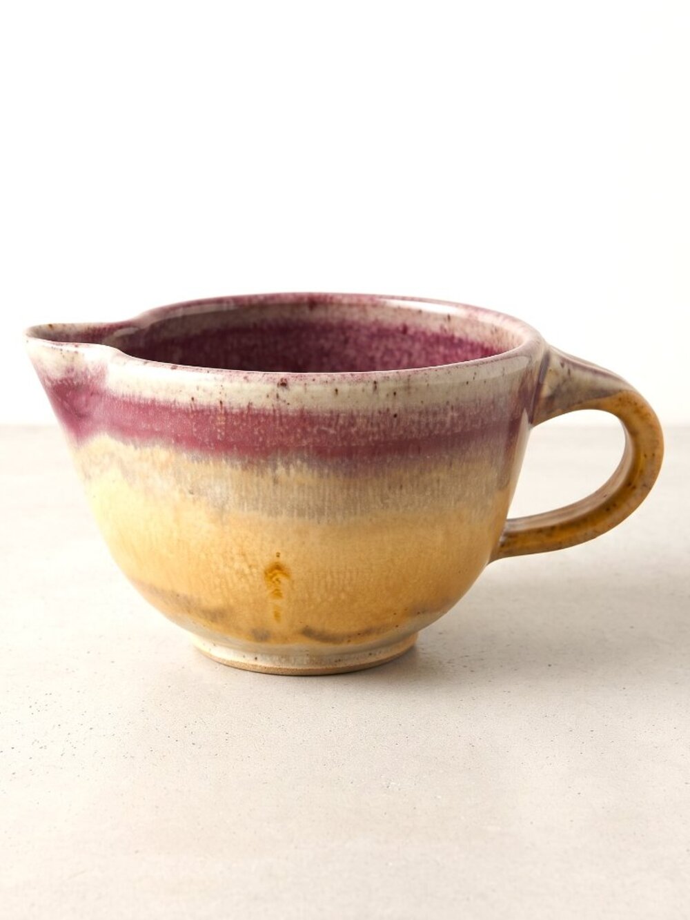 Signed MW Studio Pottery Batter Bowl Handmade Stoneware Pour Spout Rustic 6.5"